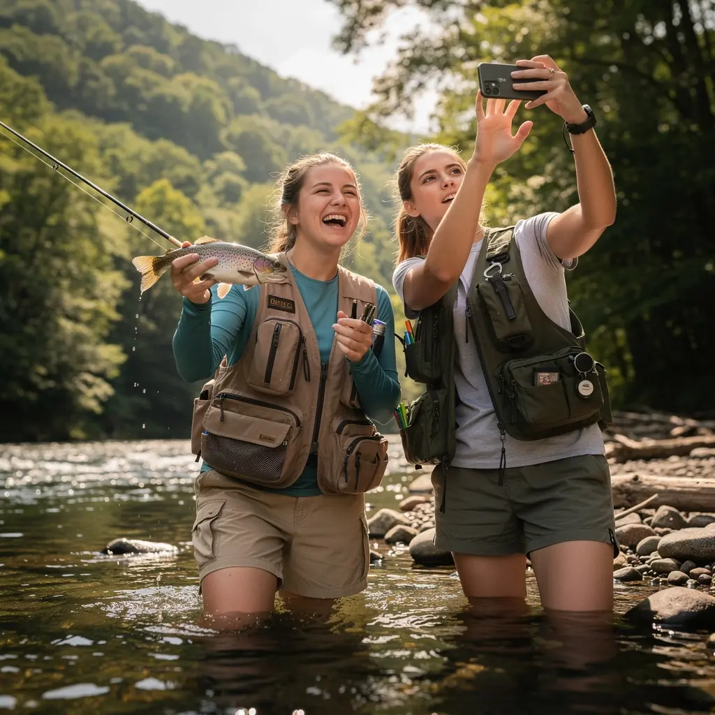 Человек, обучающий ребенка основам рыбалки на берегу.