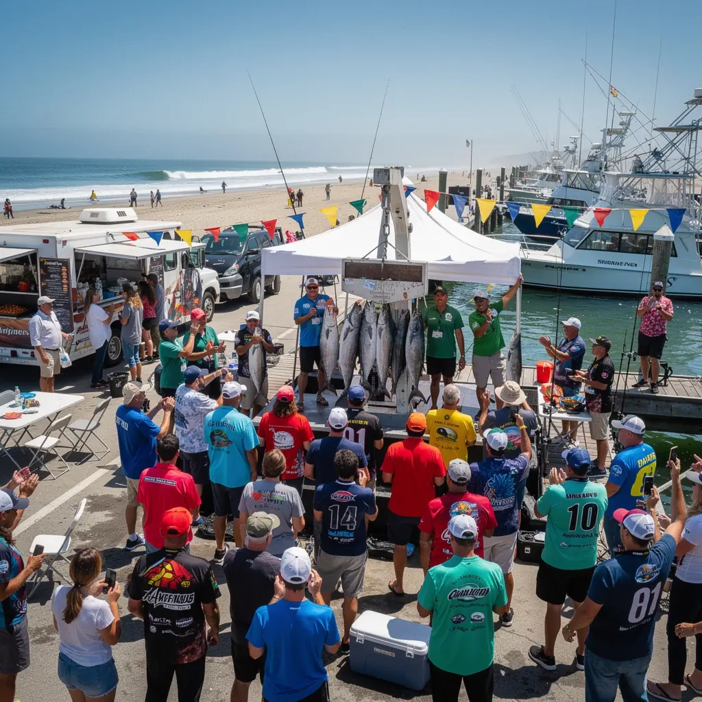 Солнечный день на рыбалке, показывающий живописные горы на фоне.