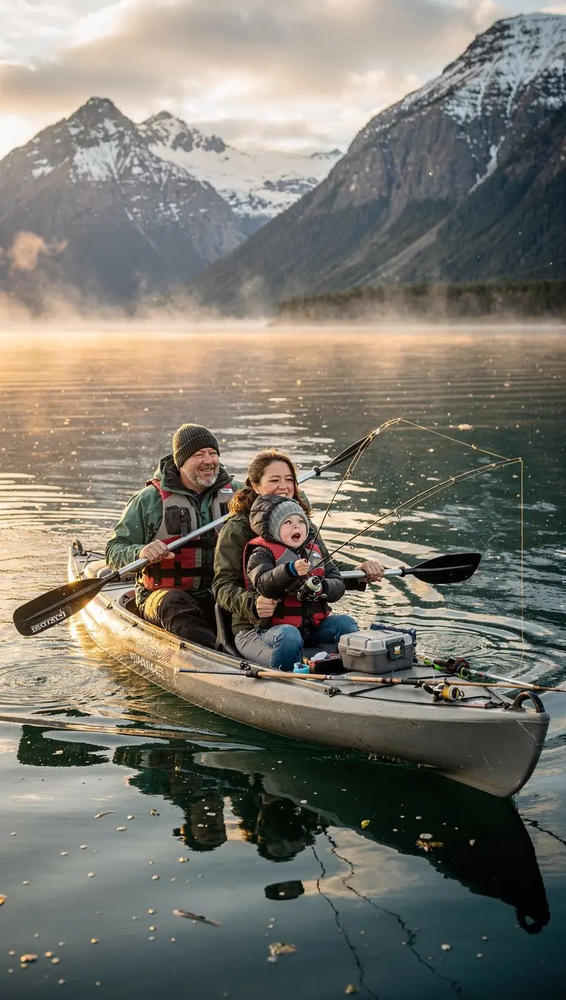 Крупный трофейный улов на берегу, рядом с инструментами для рыбалки.