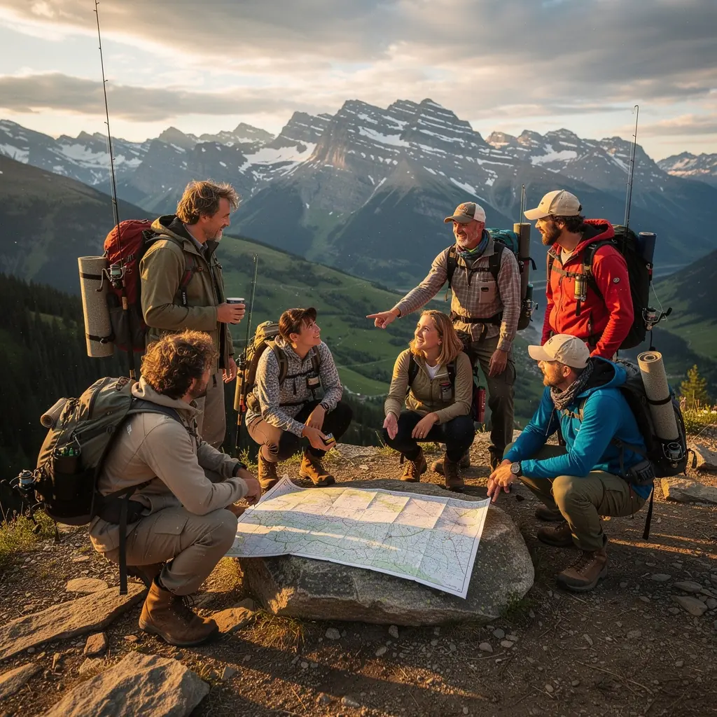 Красивая панорама рыболовного места с лодками на спокойной воде и зелеными деревьями на горизонте.